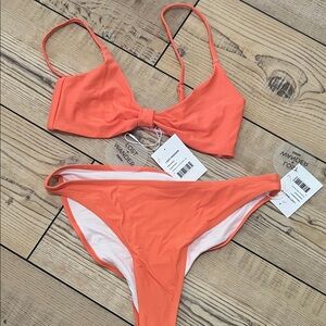 Lost + Wander Coral Orange Knot-Front Bikini Set